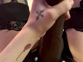 Sexy Tattoo Babe TEASES with HUGE Toys and BIG COCK Strapon