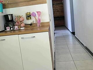 Risky Homemade Sex with Husband's Friend While He Showers, Almost Caught