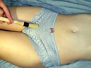 Paintbrush Wets Stepsister's Tight Hairless Pussy