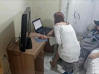 young girl alone gets horny maintenance guy with hidden camera