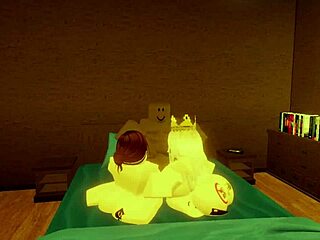 Robloxian BBC dominates two snowbunnies in bed with monster cock action