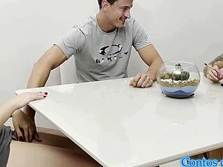 Intense pounding in sheer while cooking sister-in-law's ass