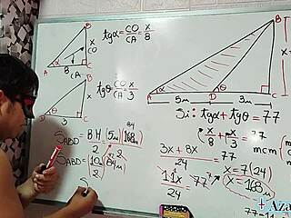 Intense triangle of pleasure for asian student and teacher in bedroom