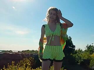 spunky teen 18+ model strips naked during outdoor photoshoot