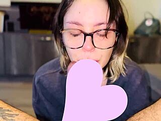 quiet nerdy girl sucking monster cock with ball licking in public