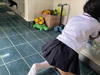 Surprised By Stepfather's Monster Cock While Bent Over In Kitchen