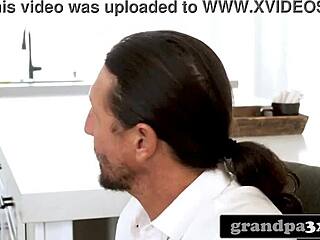 sexy blonde teen 18+ trained to be a topless waitress by her kinky stepgrandpa in taboo fucking.