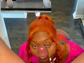 Ebony sucks big black cock on stairs