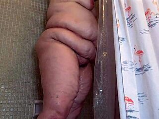 big juicy fat ass white bbw milf takes shower flashing huge pussy lips and natural tits with dripping wet curvy booty!
