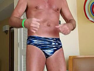 Pervy Man Strips Speedo at Beach for Lycra Fetish