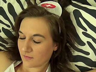 Bound Nurse Gives Footjob