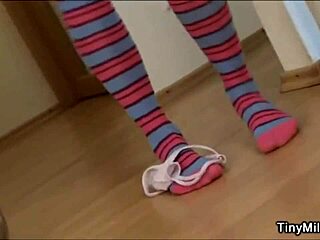 Tiny Miley touches herself solo in sexy stockings