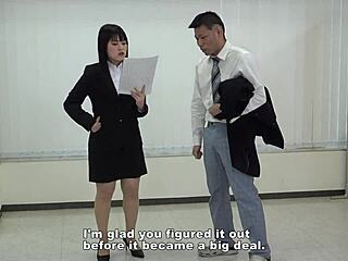the office lady dominates with ballbusting and facesitting in her japanese workplace