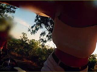 amazing milf flashing her big tits on public bike ride dare