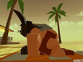 Femboy bunny bent over for black bull