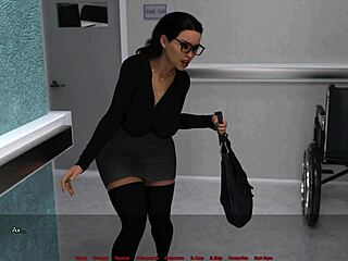 Bold nurse in glasses fingers slut's ass in public hospital outdoor scene.