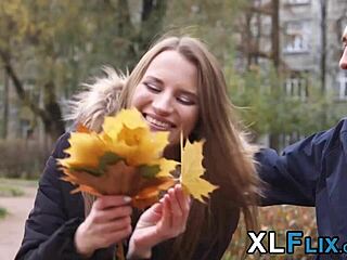 gorgeous teen sucks big cock and gets anally fucked hard