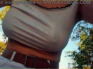 amazing milf flashing her big tits on public bike ride dare