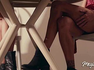 a girls date - two girls had fun in a restaurant and met the waiter