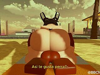 Femboy bunny bent over for black bull