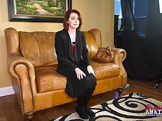 Cute redhead coed ravyn rubs her perky small 18+ tits and wet pussy with a dildo in pov masturbation