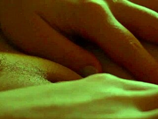 Slow-motion closeup of pretty beautiful amateur solo masturbation with toys to orgasm in bed