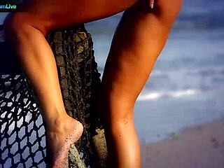 Big Tits Brunette Jane Fingers Beach Solo