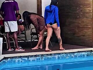 Watch this cuckold husband film his wife and friend getting fucked by big black cock in doggystyle!