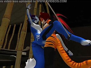 blue vixen gets dominated in furry latex bdsm