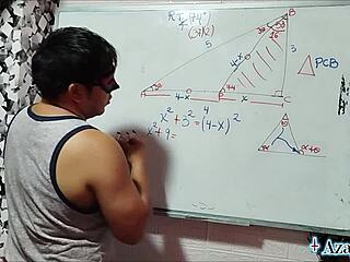 Asian student and teacher explore double sexual math in bedroom!