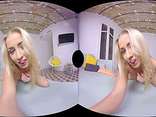 Blonde Czech girl uses dildo outdoors.