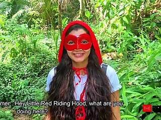 brunette feels desire for big cock in red riding hood roleplay