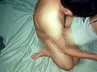 asian chubby pregnant woman has intimate moment in hotel