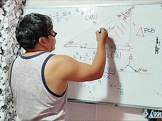 Asian student and teacher explore double sexual math in bedroom!