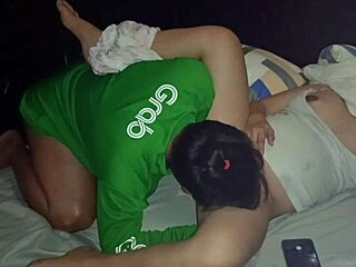 asian chubby pregnant woman has intimate moment in hotel