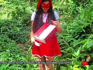 brunette feels desire for big cock in red riding hood roleplay