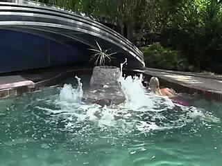 Intense Pool Sex With Blonde And Brunette Babes Kissing Passionately