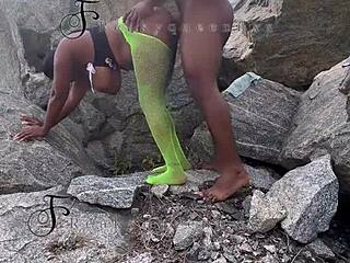 Seduced Tourist Guard Bent Over on the Rock