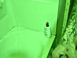 Amateur Guy with Big Cock Masturbating Solo by Rubing It in Shower Scene