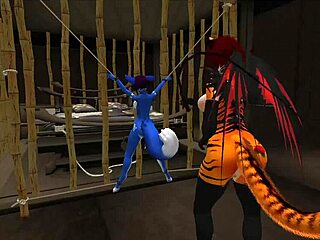 blue vixen gets dominated in furry latex bdsm