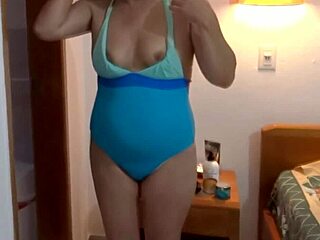 Beautiful Curvy Latina Stepmom Flashes Tits Before Masturbating Standing Up