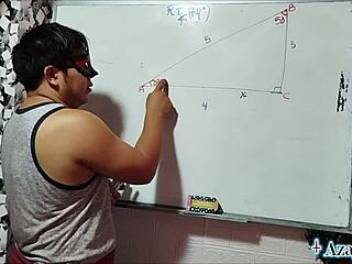 Asian student and teacher explore double sexual math in bedroom!