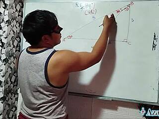 Asian student and teacher explore double sexual math in bedroom!