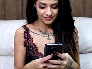 Intriguing married Brazilian bride in lingerie gives husband small cock handjob but craves professional femdom satisfaction