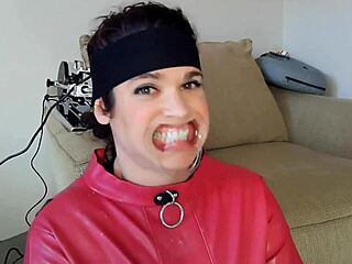 Wife's Head Attached To Fucking Machine For Deepthroat Blowjob. She Swallows Cum In Homemade Bondage Scene.