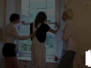 femdom 3some with cfnm babes jerking cock in their slutty hands