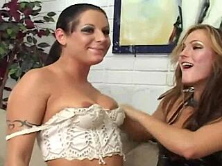 While these two bitches play together, two ass-hungry guys prepare for double penetration action