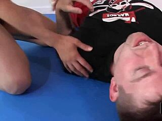 sexy trainer sinn sage watches hannah perez dominate and play with her lover in lingerie wrestling scene