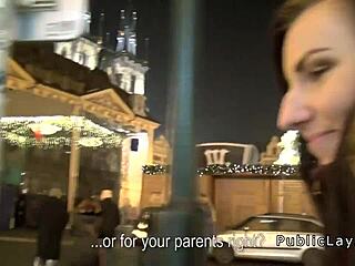 european brunette gets picked up for hardcore public pov banging outdoors in shaved pussy action