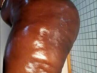 big oiled ebony booty twerking in thong and without for teasing compilation with spreading and shaking